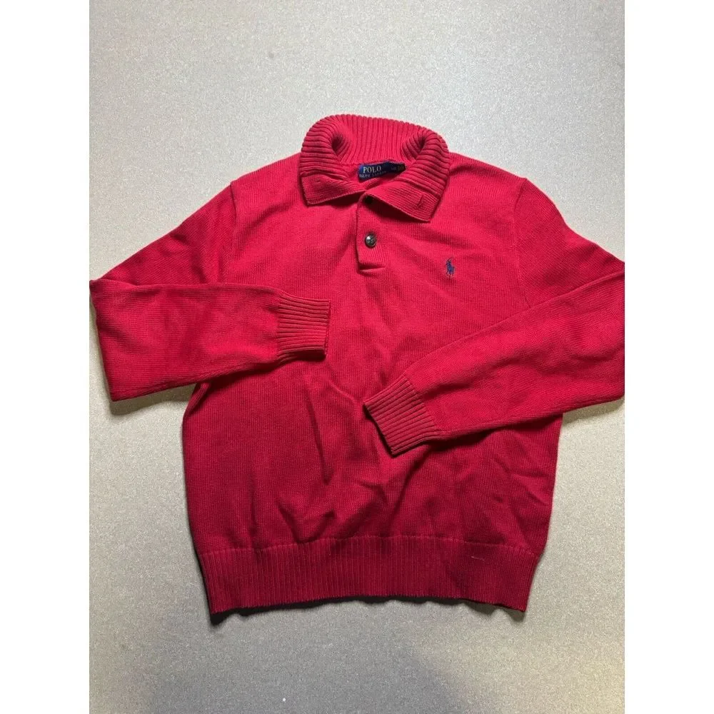Polo Ralph Lauren 1/4 Button Pullover Sweater Sweatshirt Size Large Red‎